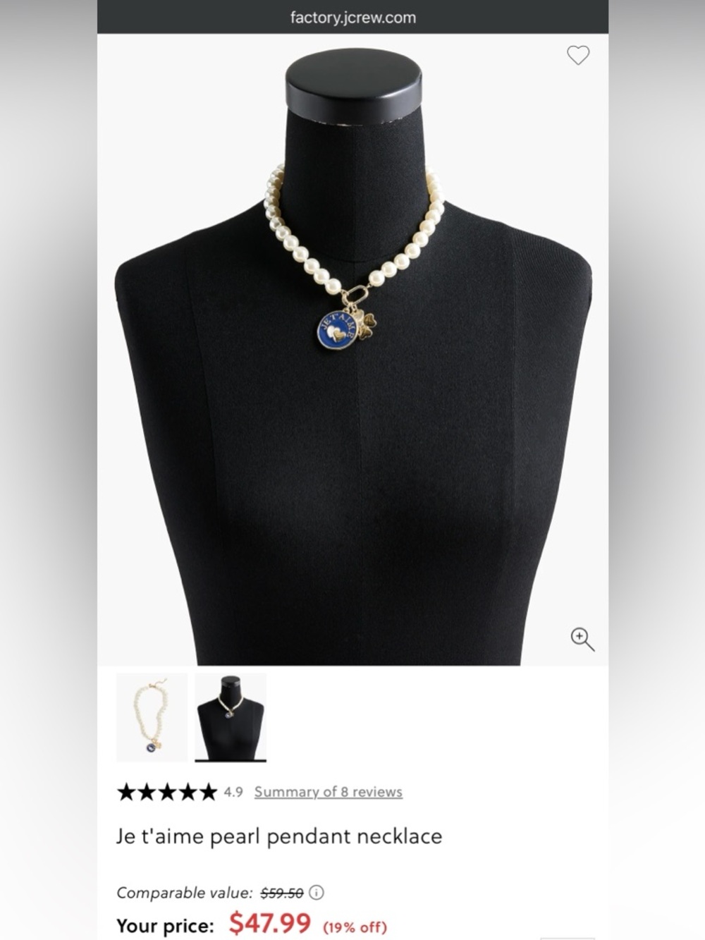 NWT J. Crew Factory “Je t'aime” pearl pendant necklace - Picture 5 of 6
